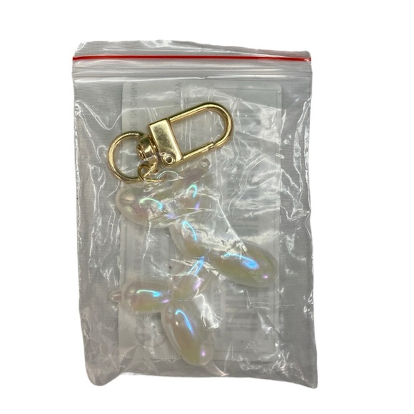 White Iridescent Multichrome Balloon Dog Bag Charm Keychain - Picture 9 of 10